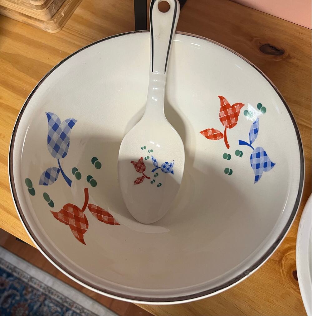 Vintage 1930’s Harker Pottery mixing Bowl with Matching Spoon